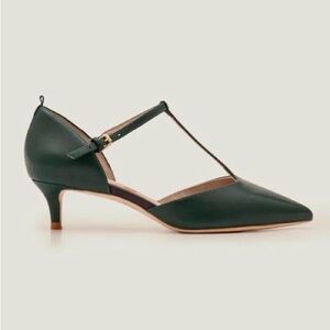 Boden Claudia Kitten Heel Leather Court Shoes Emerald Green T Strap